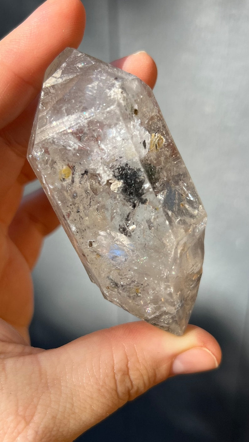 Manifestation Tibetan Quartz with Carbon Pockets and Rainbows, 99g Tibet Nepal