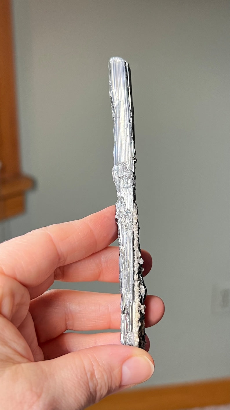 Prismatic Stibnite Blade with Calcite