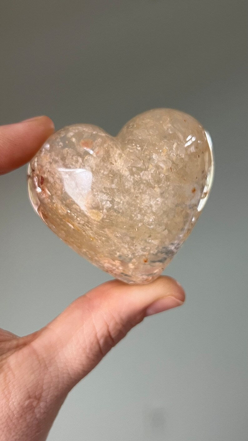 Polished Quartz Heart with Rutile, Brazil