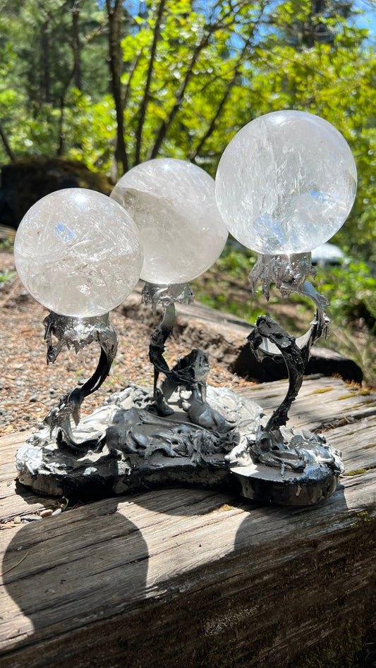 Three Prismatic Quartz Spheres with Rainbows Custom Display, Home Decor