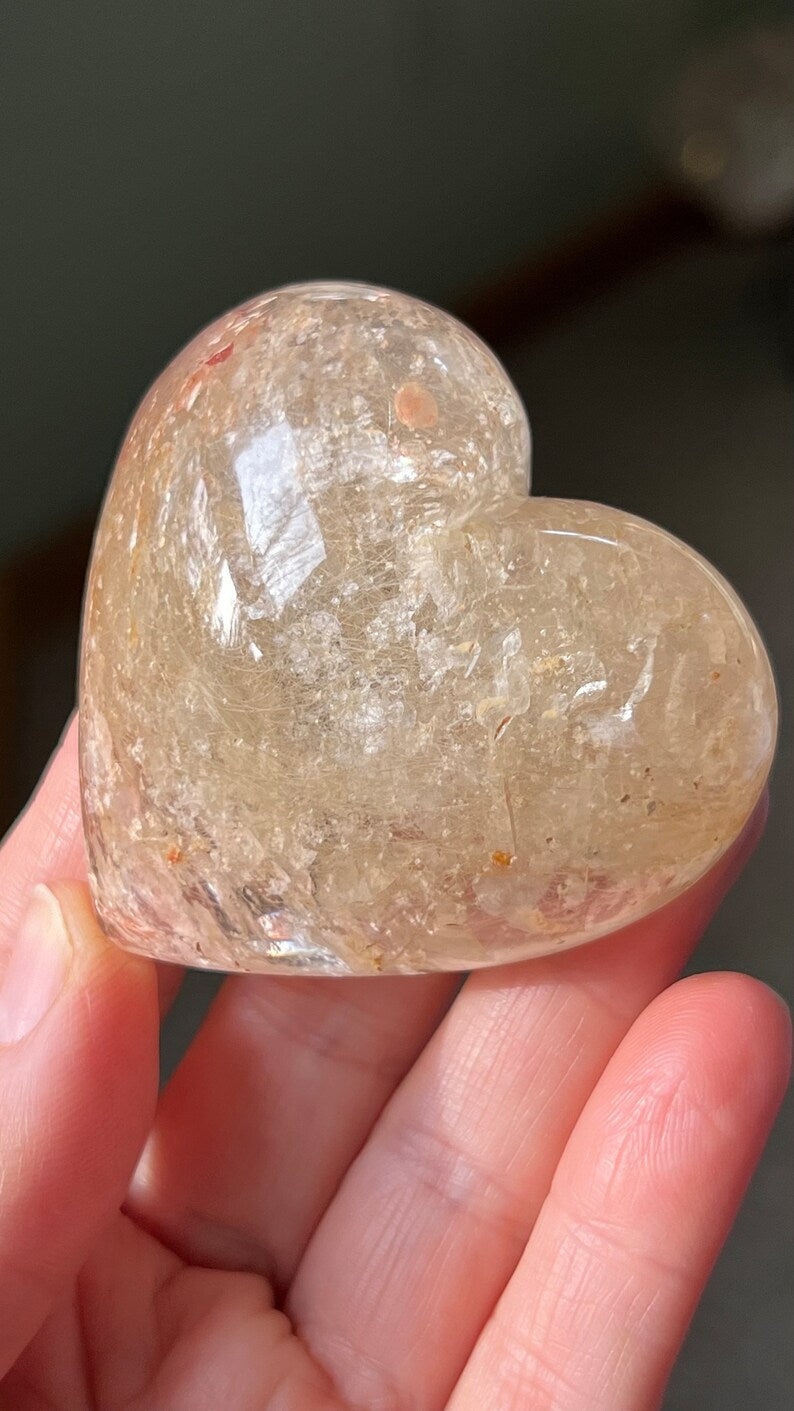 Polished Quartz Heart with Rutile, Brazil