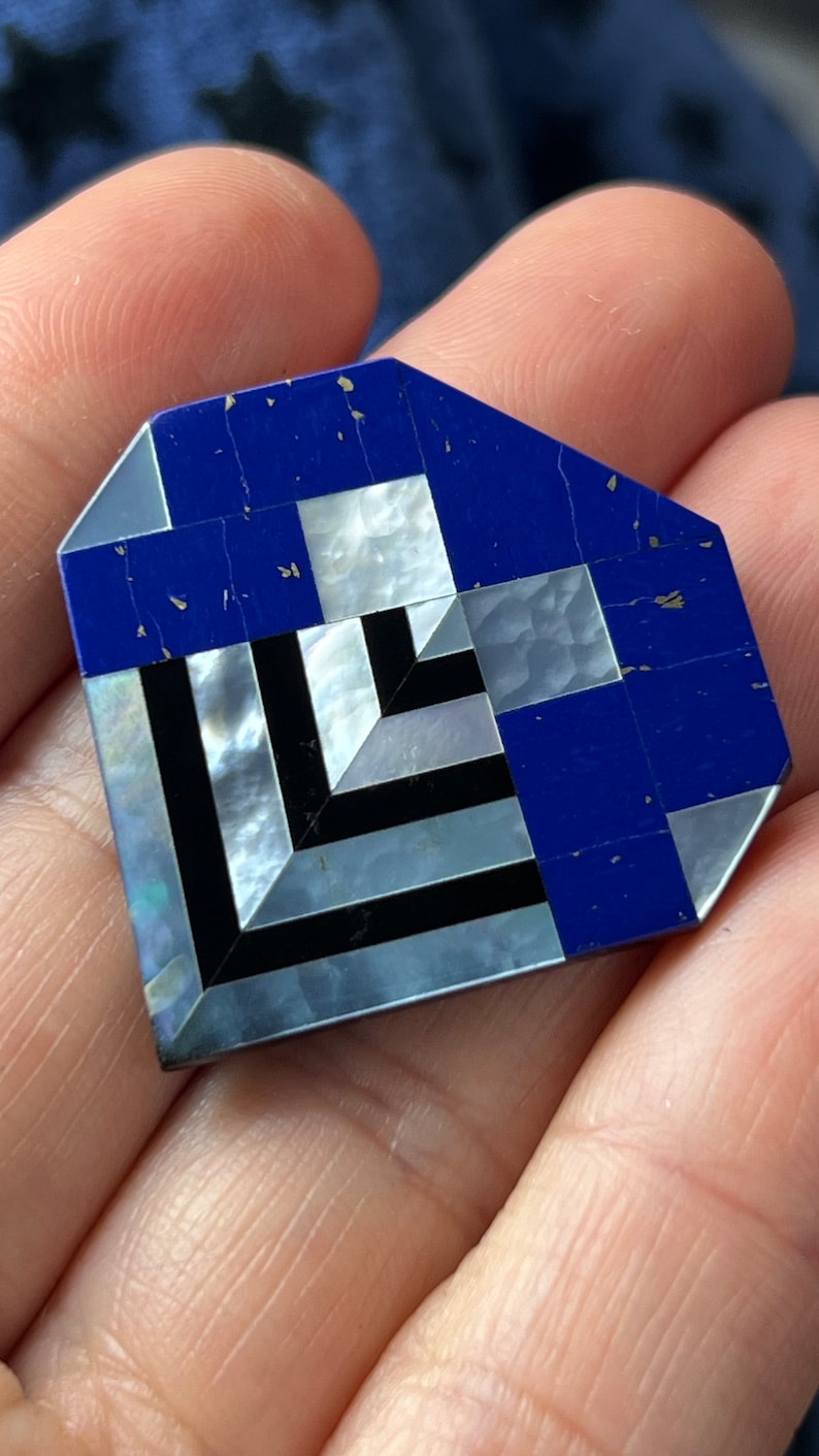 Mother of Pearl, Lapis Lazuli, 6g Custom Lapidary Gem