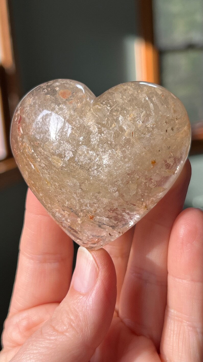 Polished Quartz Heart with Rutile, Brazil