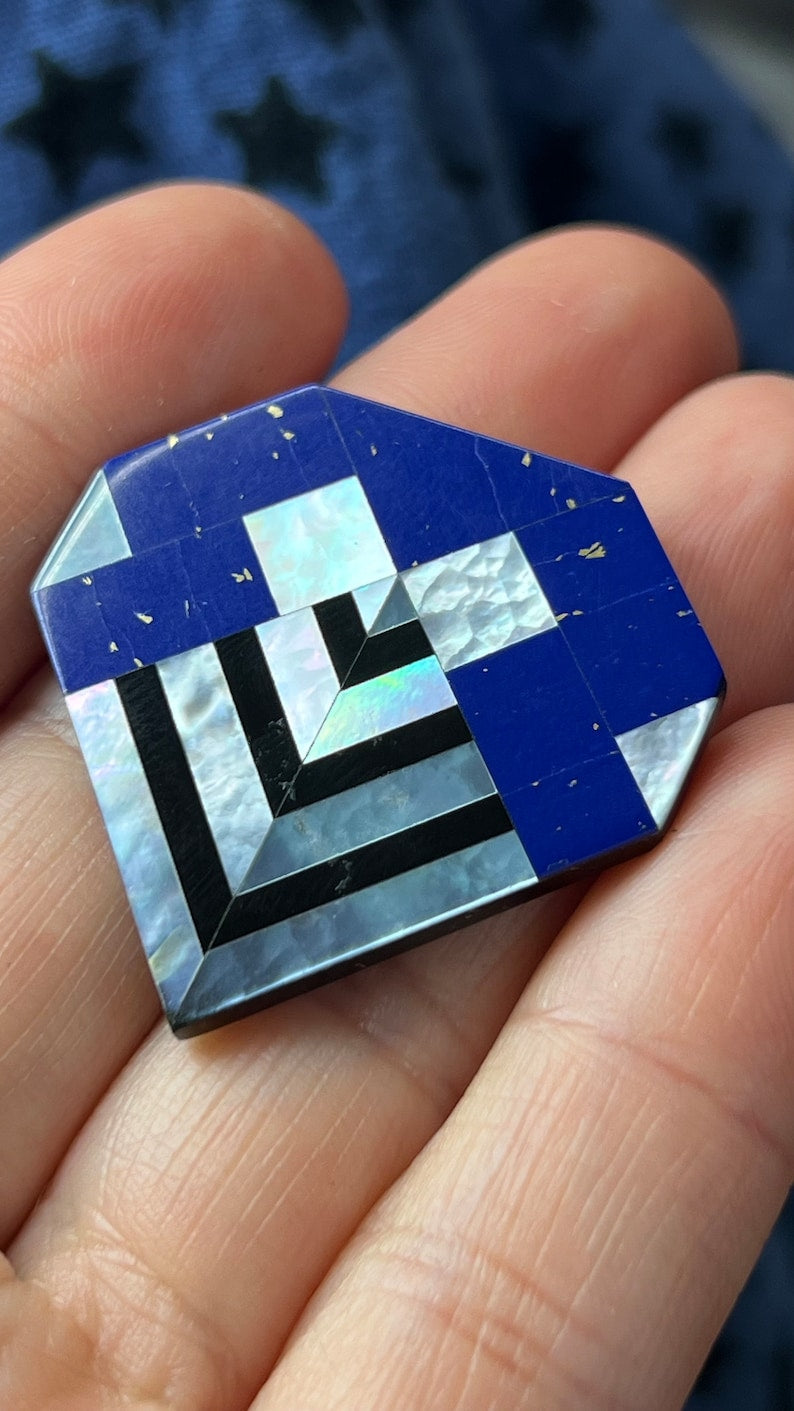Mother of Pearl, Lapis Lazuli, 6g Custom Lapidary Gem