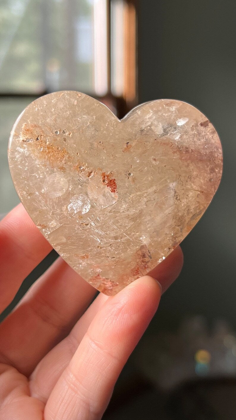 Polished Quartz Heart with Rutile, Brazil