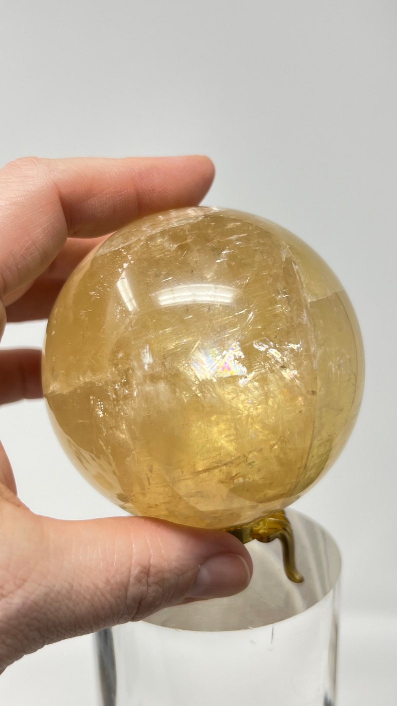 Golden Calcite Sphere with Stand, 546g Bolivia