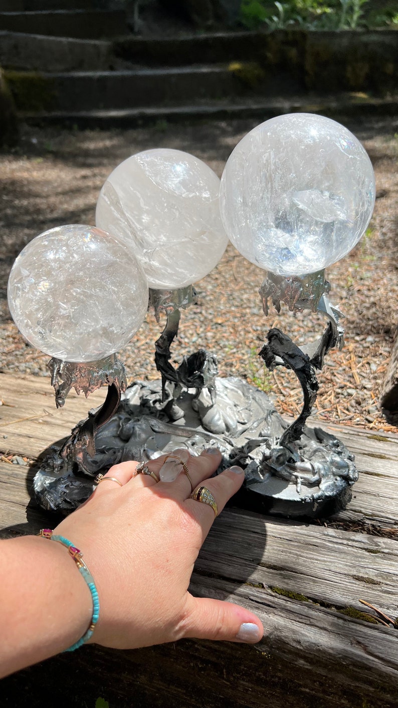 Three Prismatic Quartz Spheres with Rainbows Custom Display, Home Decor