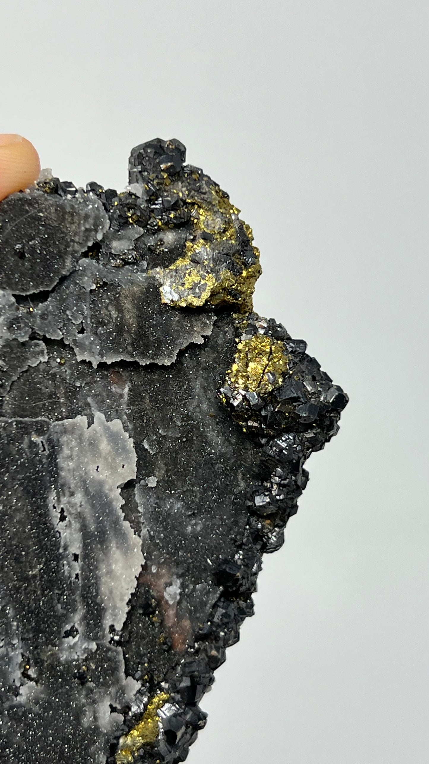 Andradite Garnet, Chalcopyrite over Quartz Druse, Peru