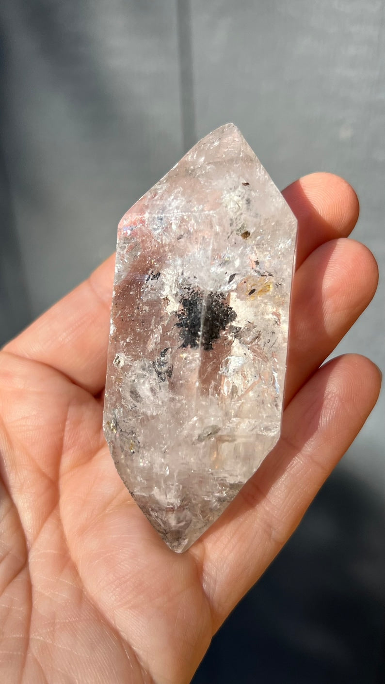 Manifestation Tibetan Quartz with Carbon Pockets and Rainbows, 99g Tibet Nepal