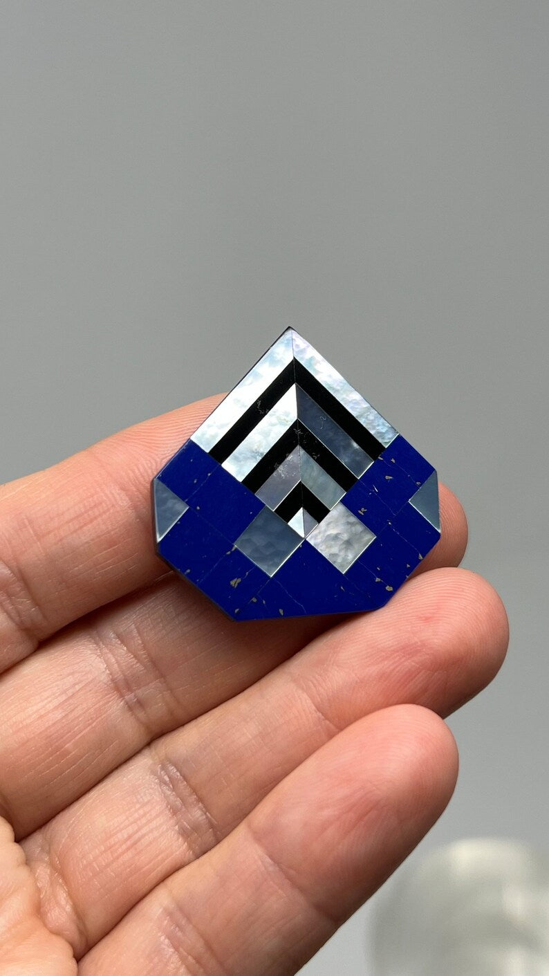 Mother of Pearl, Lapis Lazuli, 6g Custom Lapidary Gem