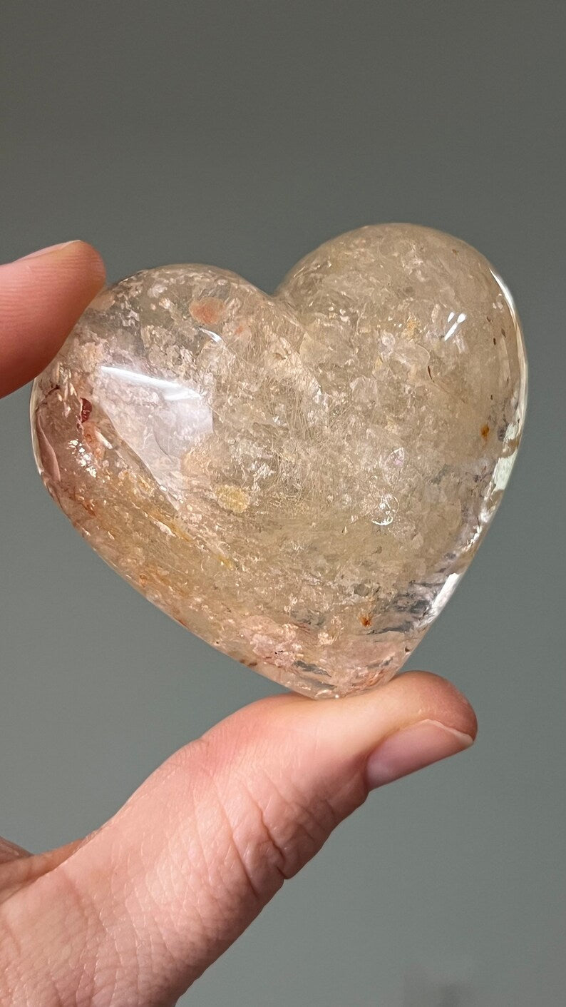 Polished Quartz Heart with Rutile, Brazil