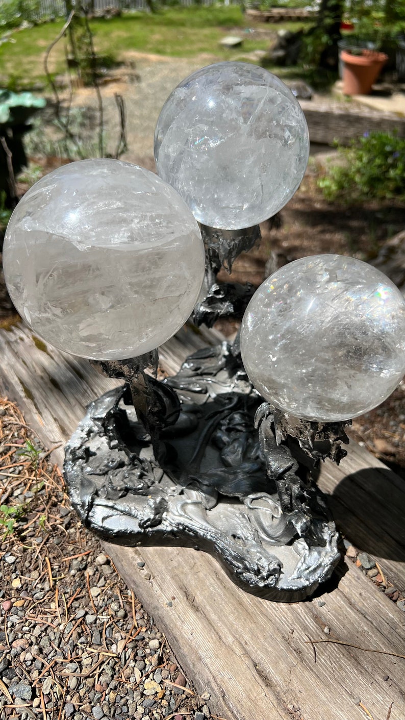Three Prismatic Quartz Spheres with Rainbows Custom Display, Home Decor