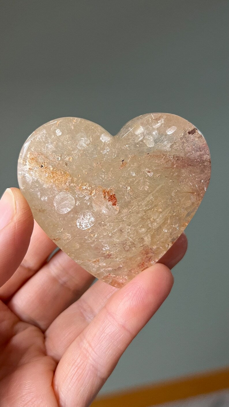 Polished Quartz Heart with Rutile, Brazil