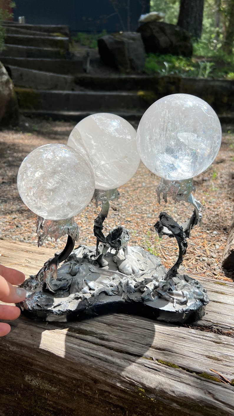 Three Prismatic Quartz Spheres with Rainbows Custom Display, Home Decor