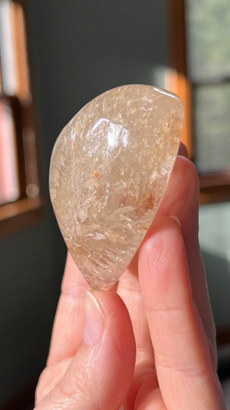 Polished Quartz Heart with Rutile, Brazil