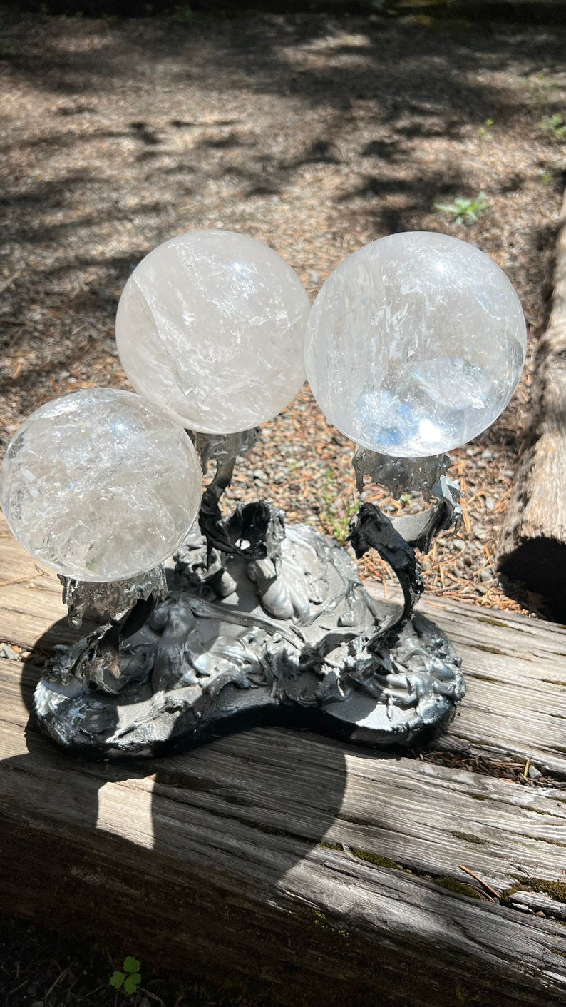 Three Prismatic Quartz Spheres with Rainbows Custom Display, Home Decor