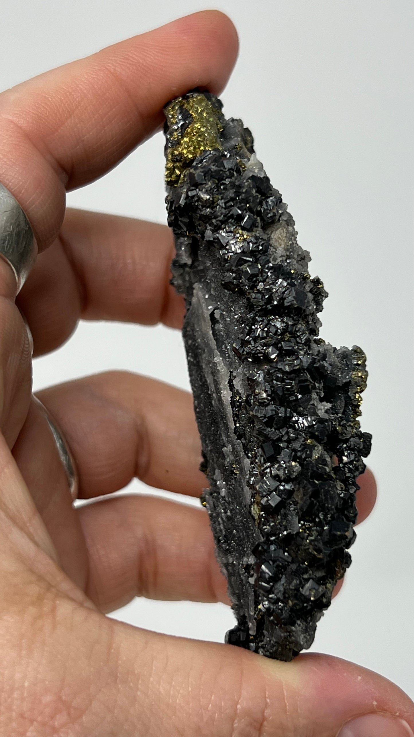 Andradite Garnet, Chalcopyrite over Quartz Druse, Peru