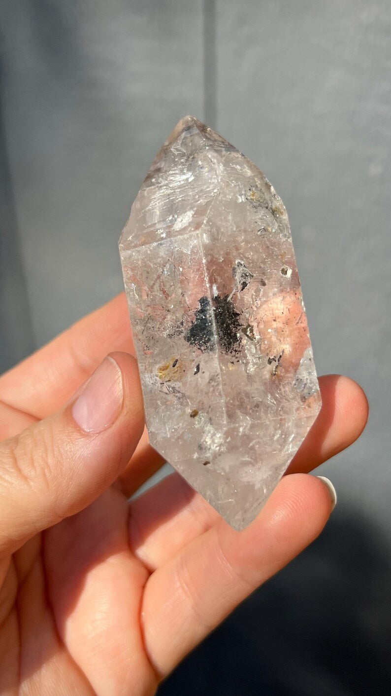 Manifestation Tibetan Quartz with Carbon Pockets and Rainbows, 99g Tibet Nepal