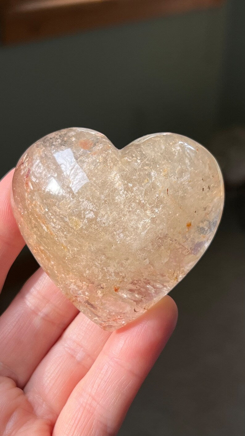 Polished Quartz Heart with Rutile, Brazil