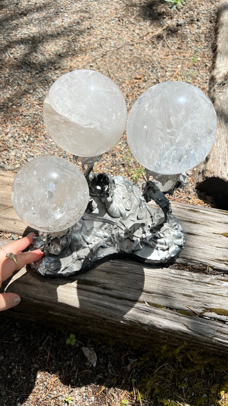 Three Prismatic Quartz Spheres with Rainbows Custom Display, Home Decor