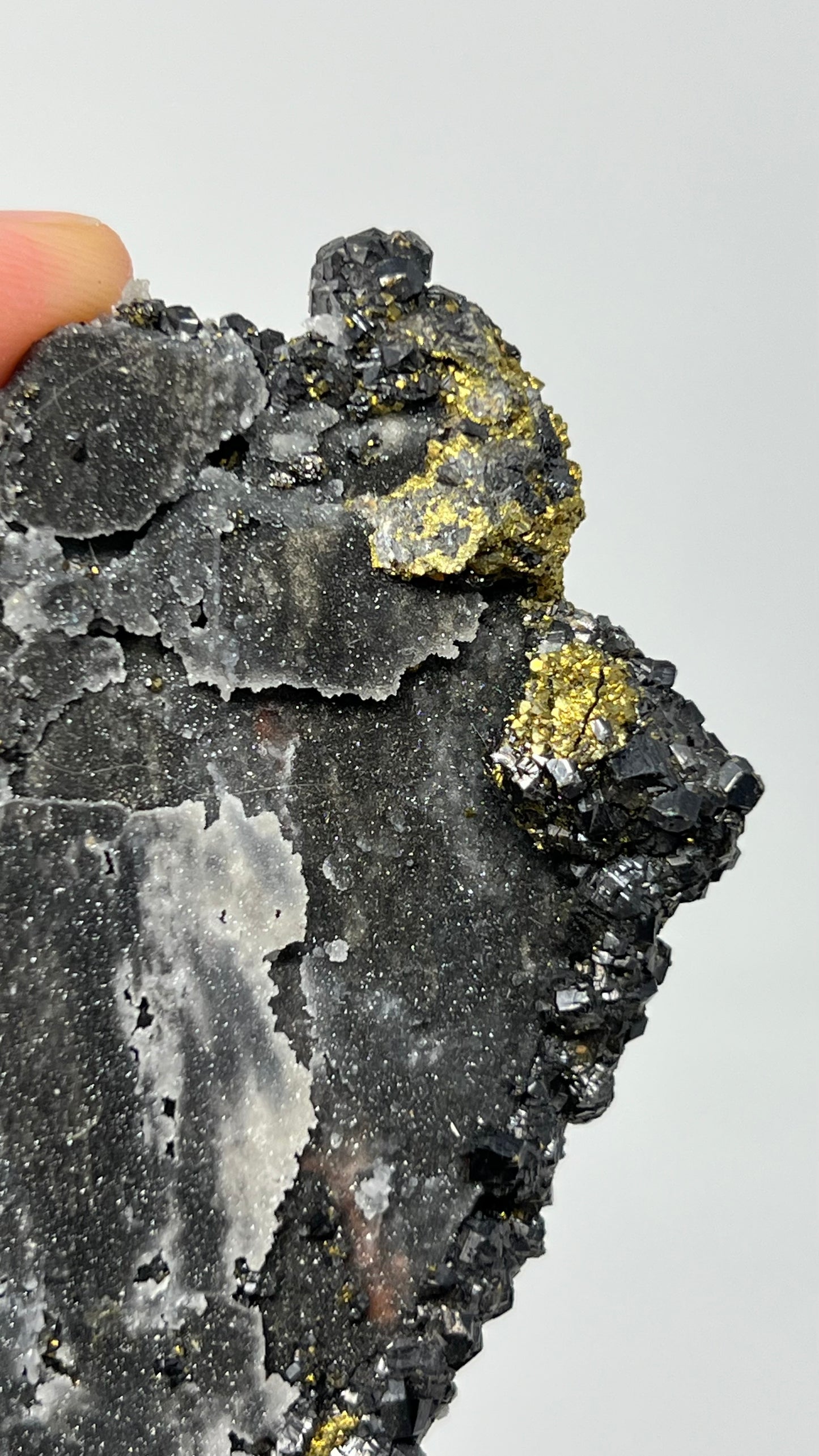 Andradite Garnet, Chalcopyrite over Quartz Druse, Peru