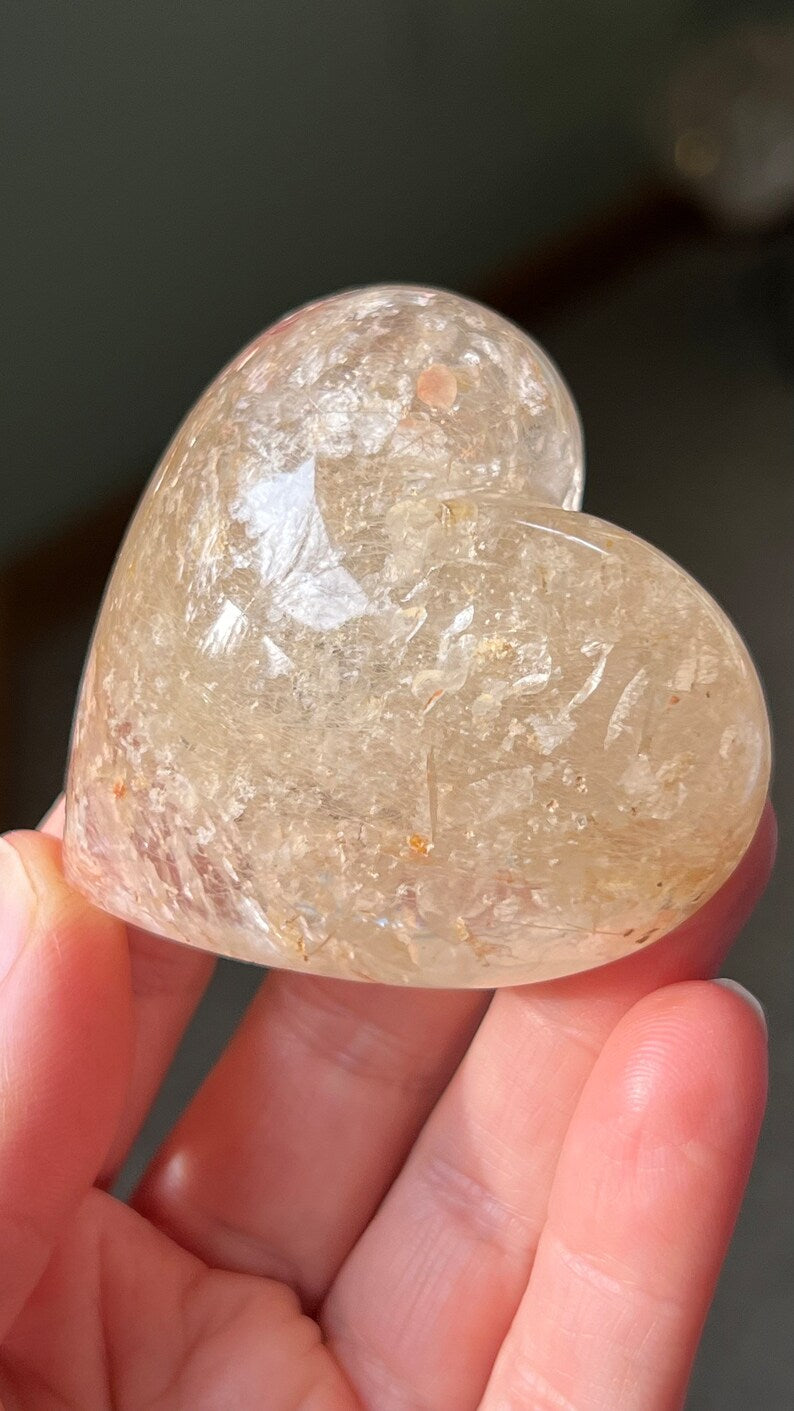 Polished Quartz Heart with Rutile, Brazil