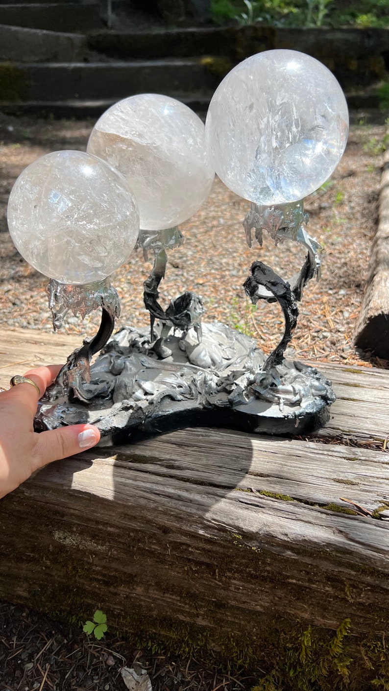 Three Prismatic Quartz Spheres with Rainbows Custom Display, Home Decor