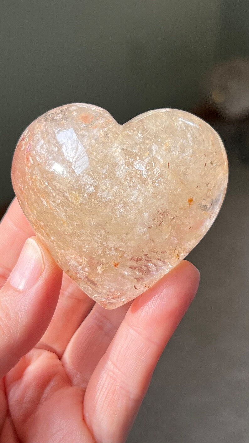 Polished Quartz Heart with Rutile, Brazil