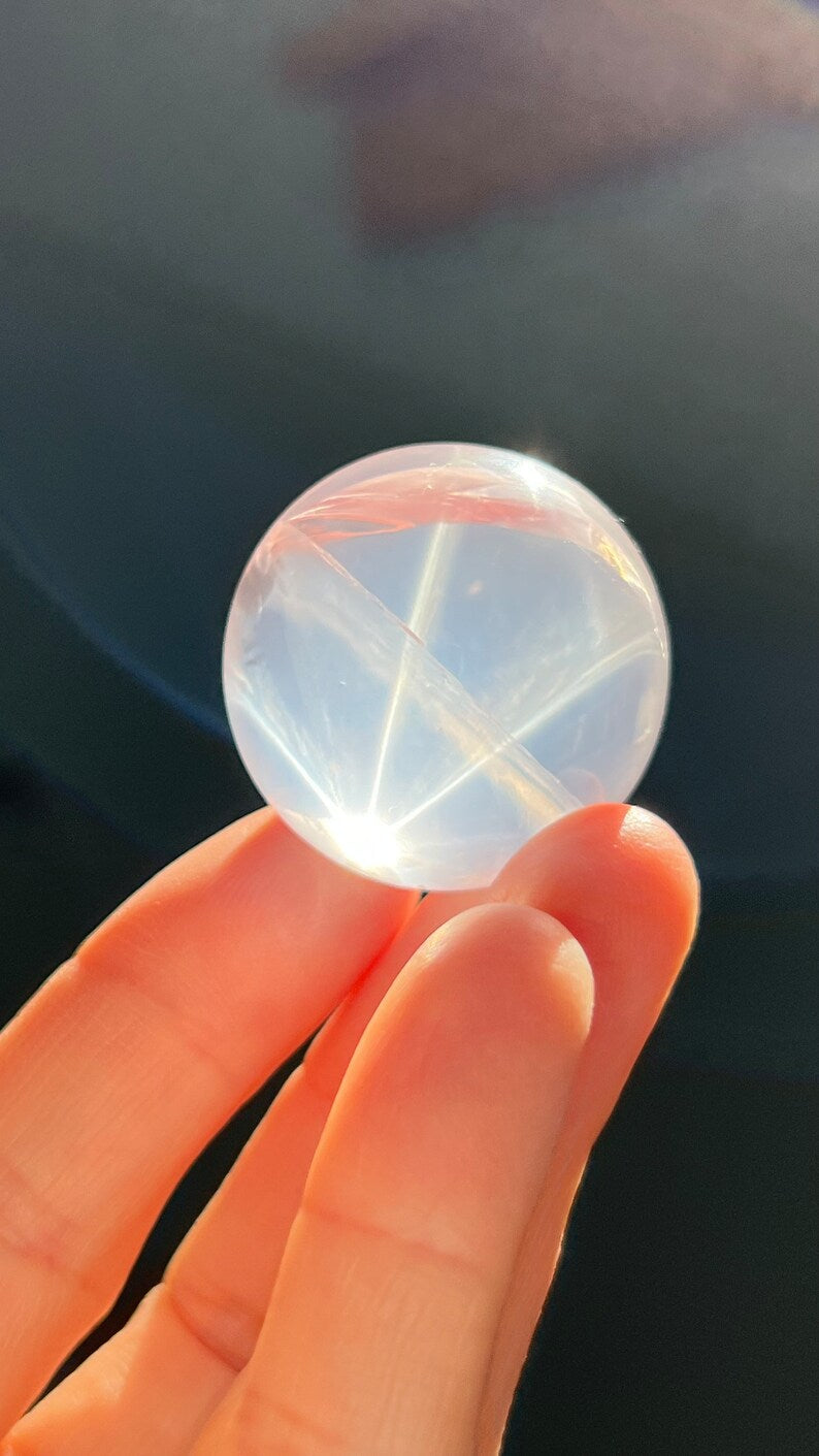 Gem-grade Star Rose Quartz Sphere, Brazil 50g