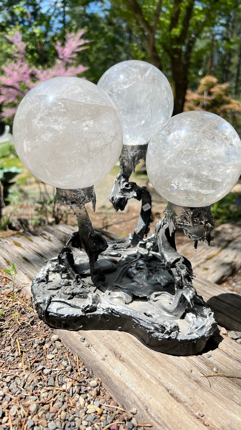 Three Prismatic Quartz Spheres with Rainbows Custom Display, Home Decor