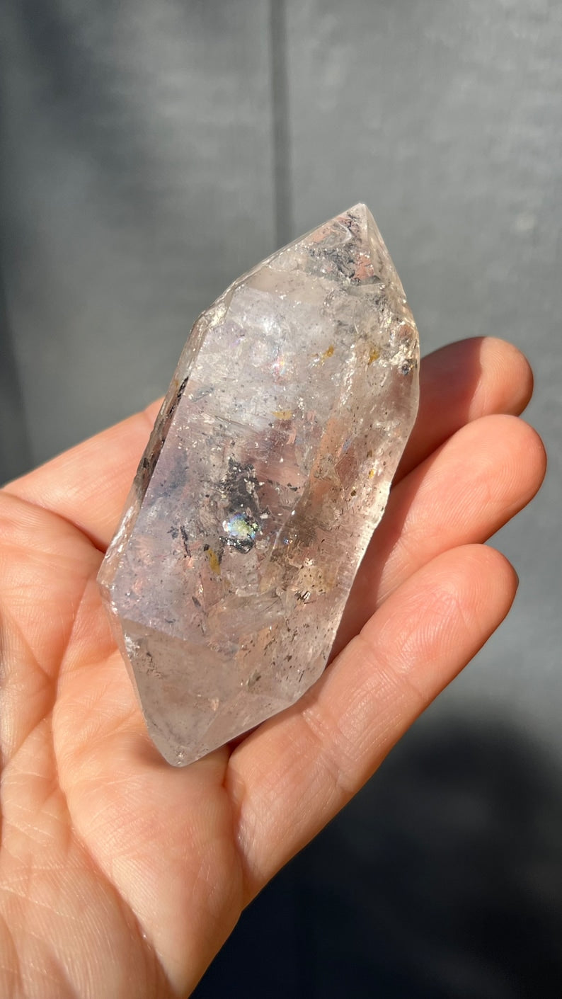 Manifestation Tibetan Quartz with Carbon Pockets and Rainbows, 99g Tibet Nepal