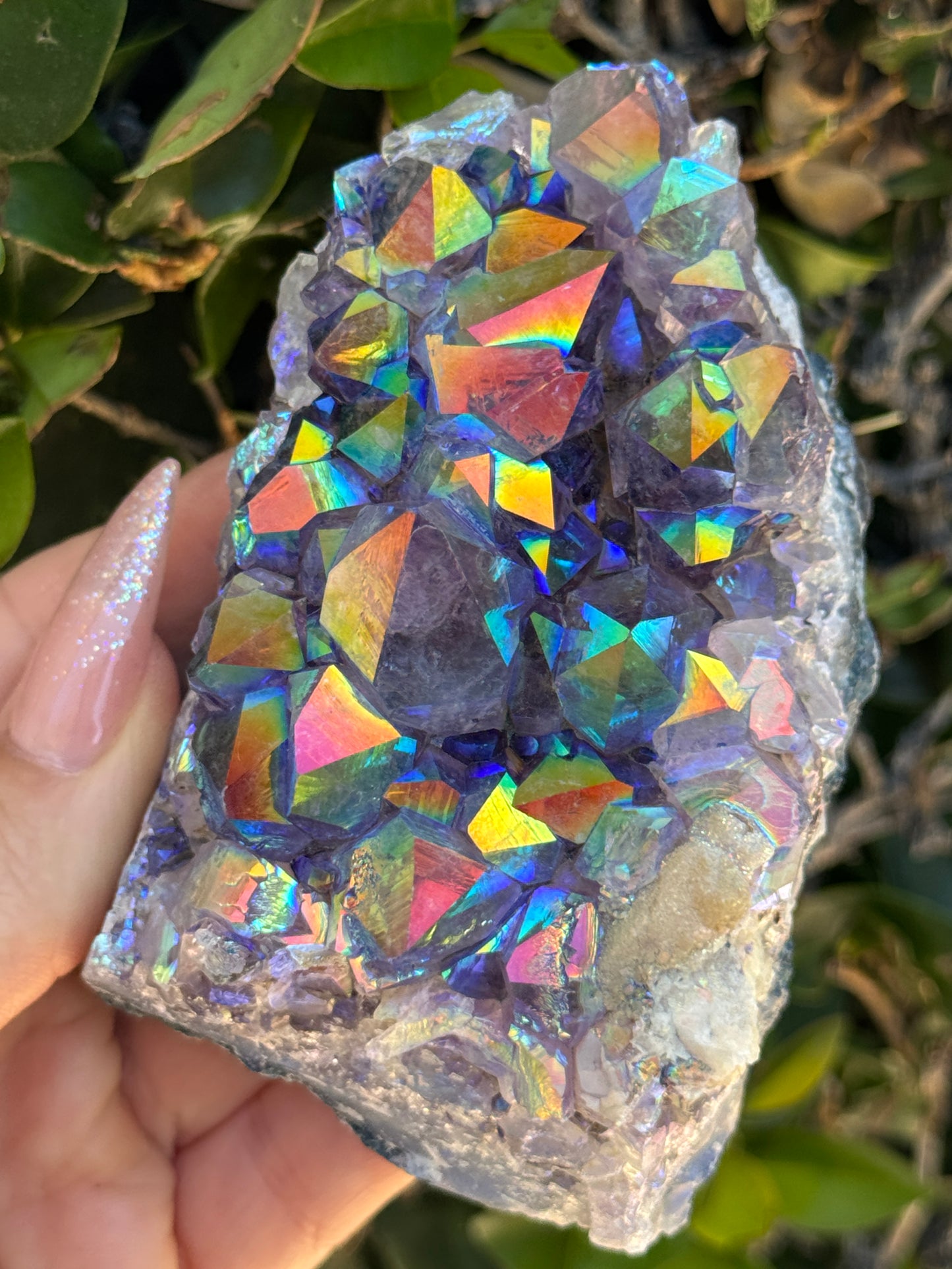 Rainbow Aura Amethyst Geode