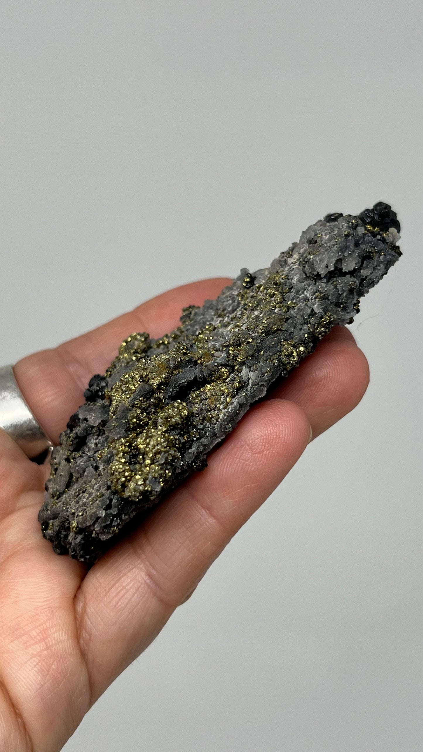 Andradite Garnet, Chalcopyrite over Quartz Druse, Peru