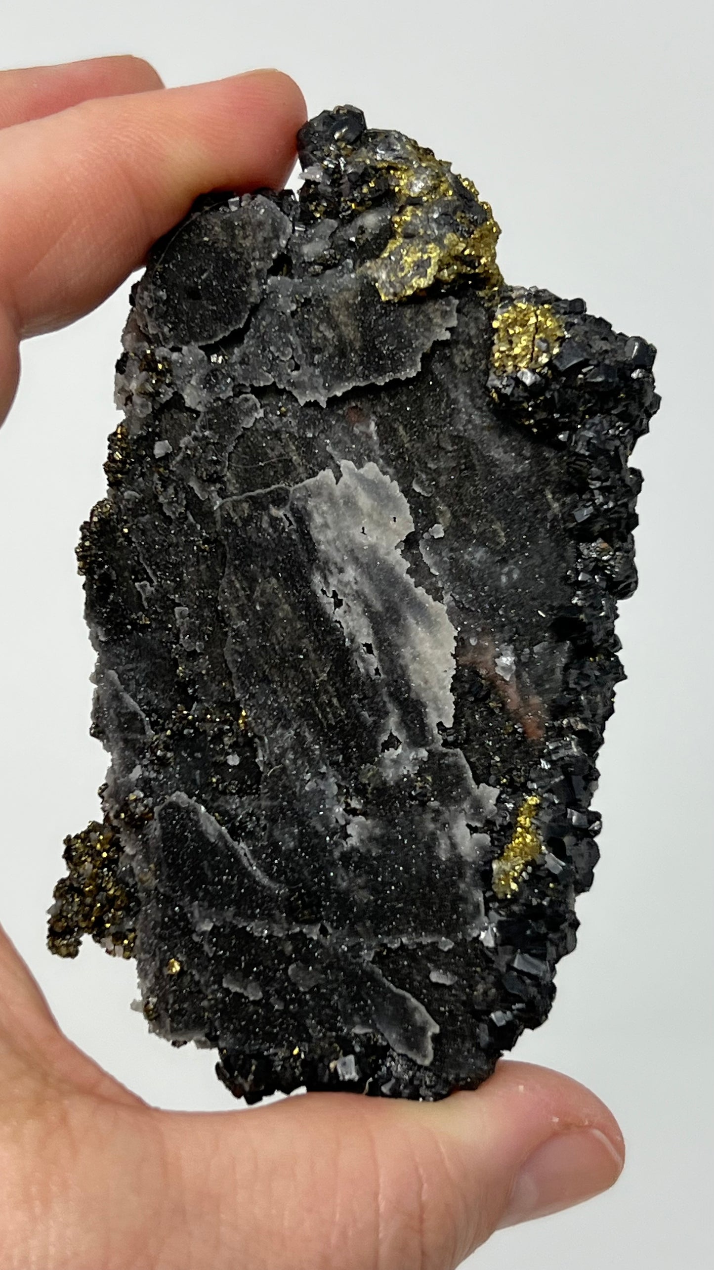 Andradite Garnet, Chalcopyrite over Quartz Druse, Peru
