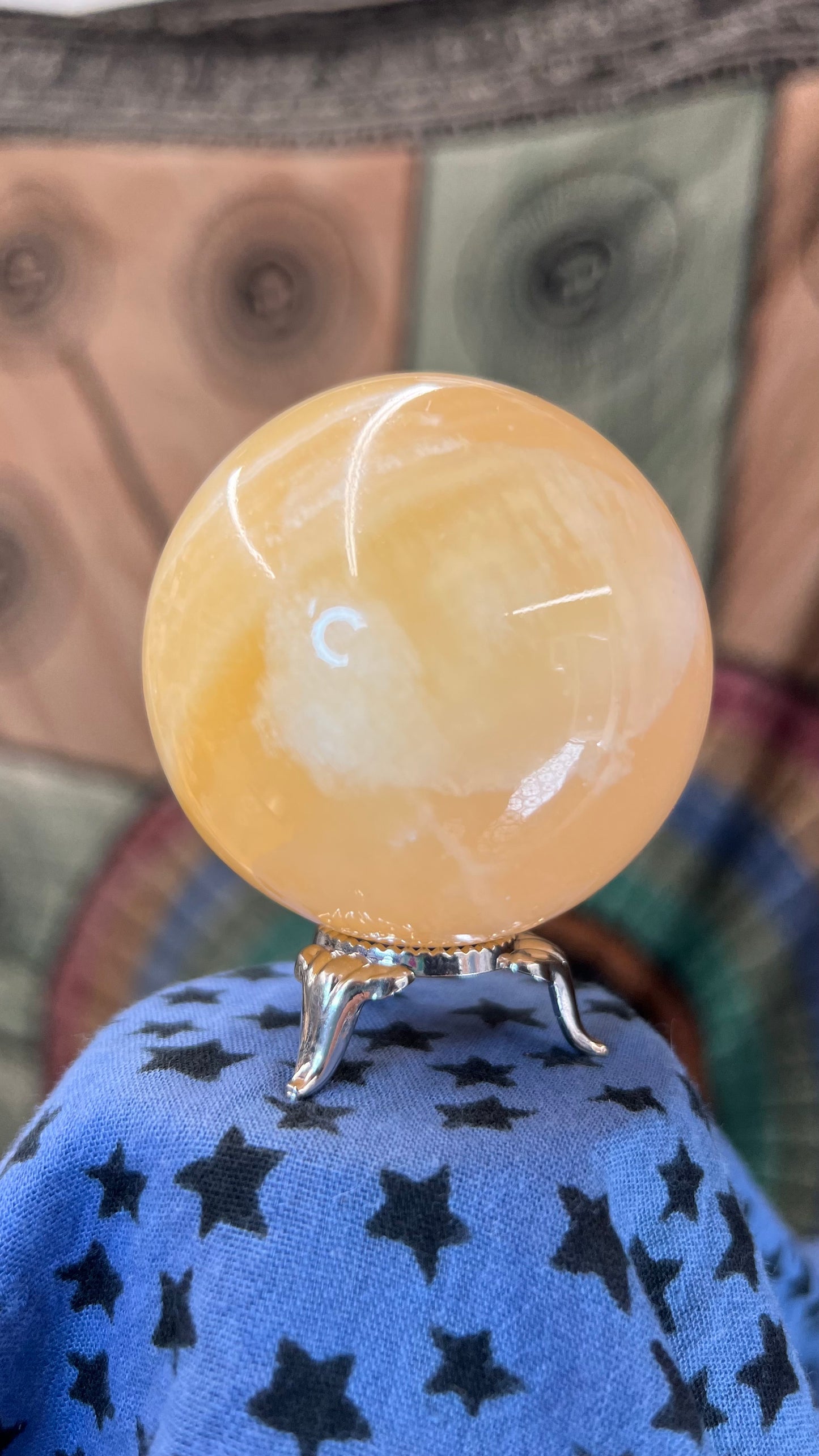 Orange Calcite Sphere with Display Stand