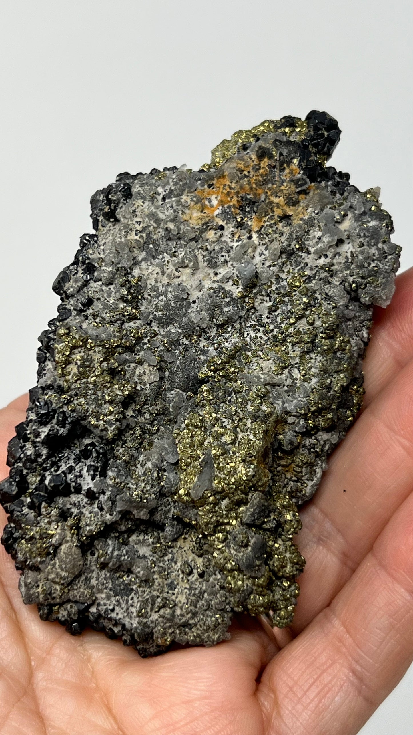 Andradite Garnet, Chalcopyrite over Quartz Druse, Peru