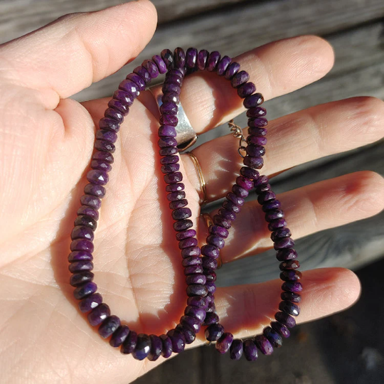 Sugilite Necklace Faceted, Rare Luvulite