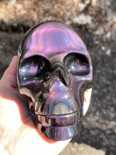 Pink + Purple Rainbow Obsidian Skull