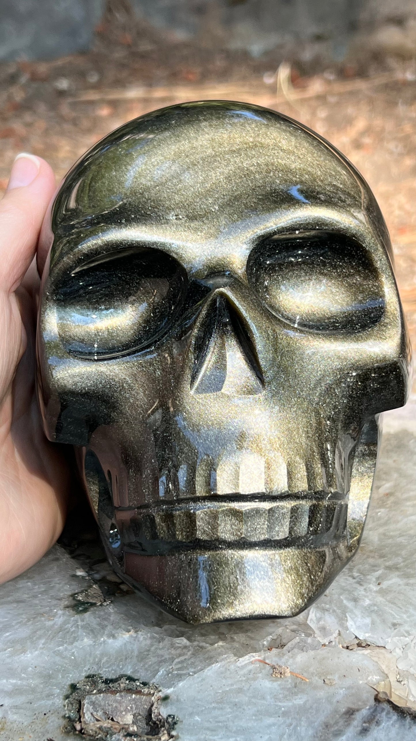 Gold Sheen Black Obsidian Skull