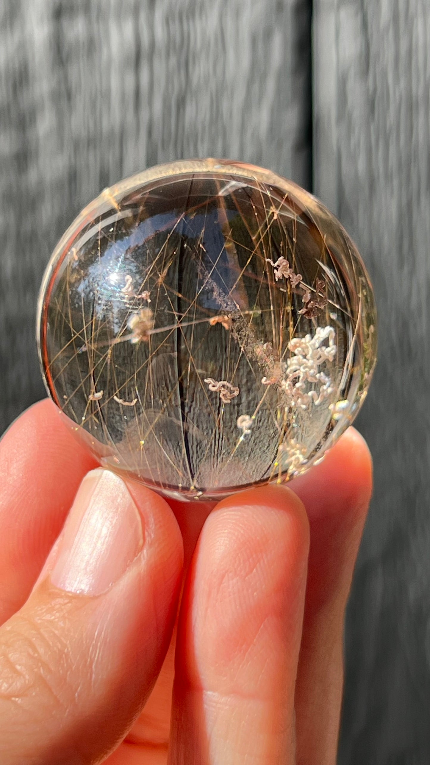 Gold Rutile Quartz Sphere with Unique Inclusions