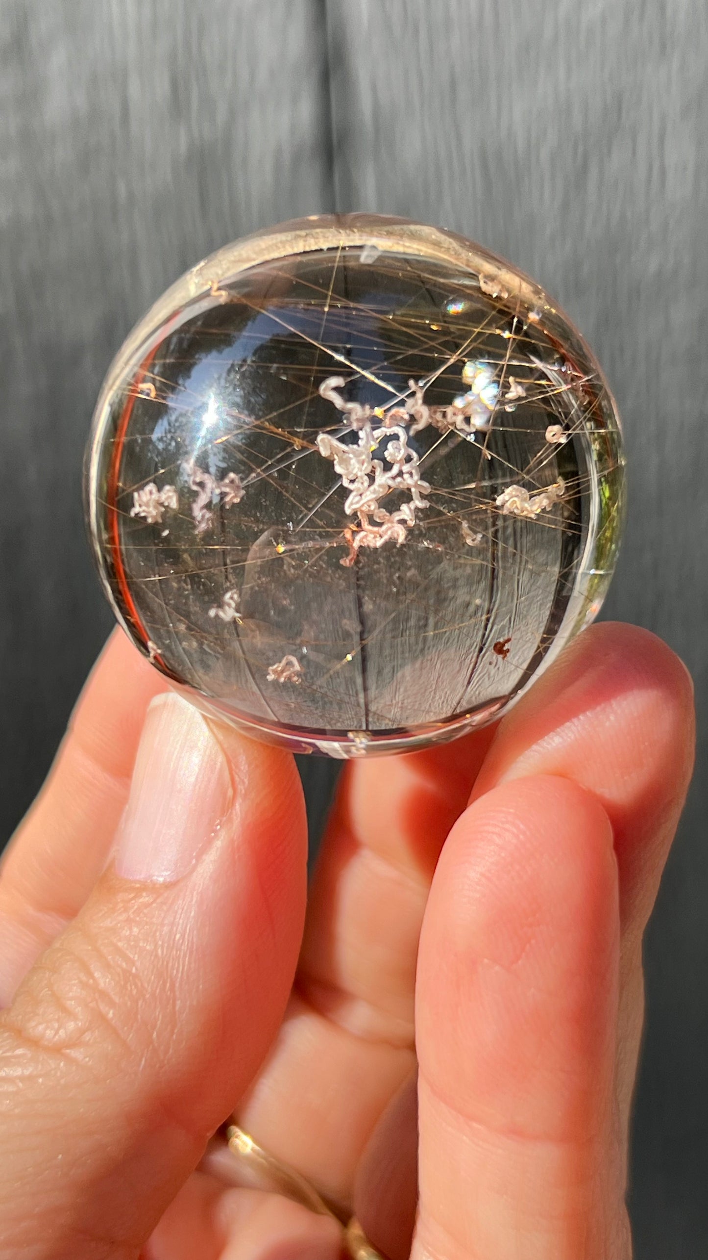 Gold Rutile Quartz Sphere with Unique Inclusions