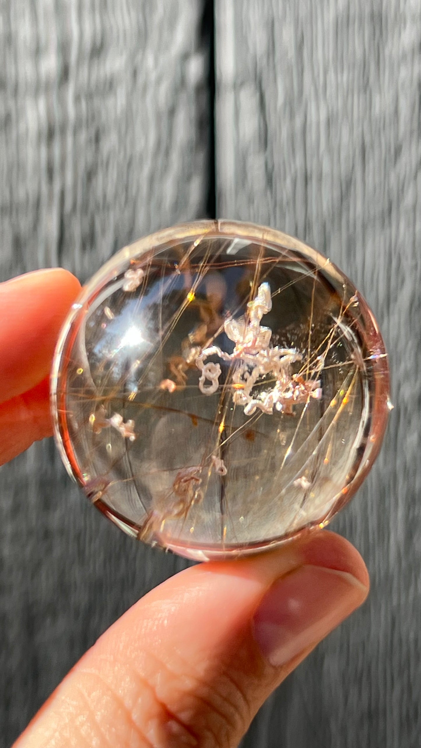 Gold Rutile Quartz Sphere with Unique Inclusions