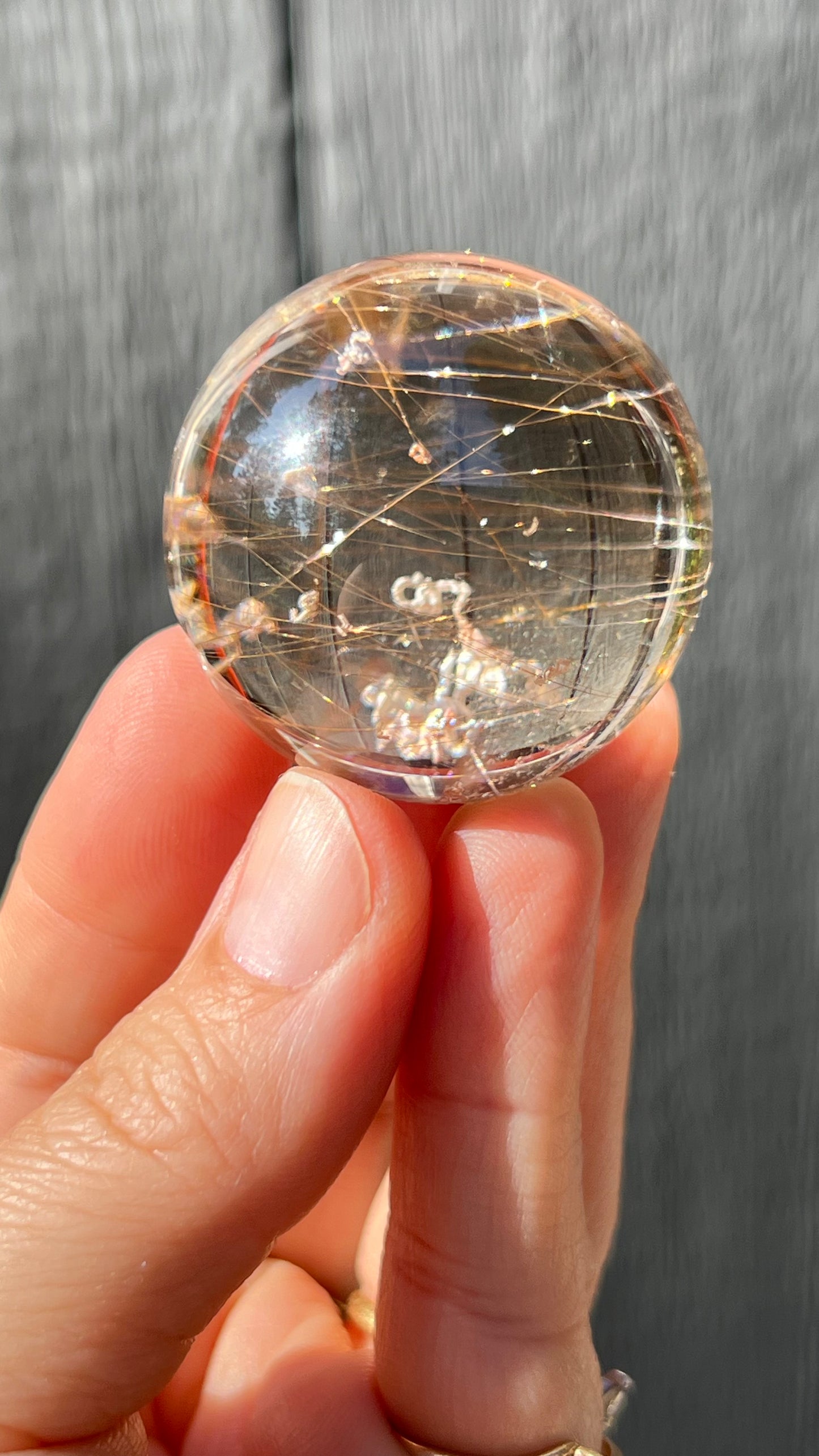 Gold Rutile Quartz Sphere with Unique Inclusions