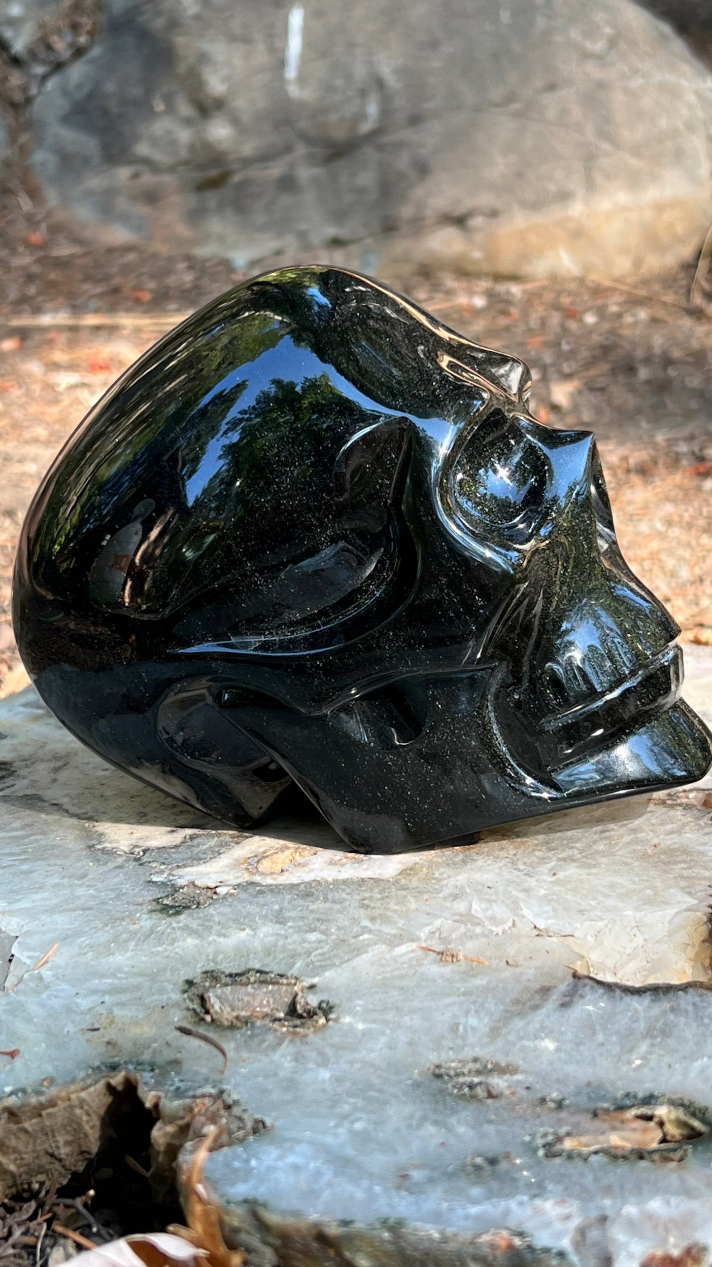 Gold Sheen Black Obsidian Skull