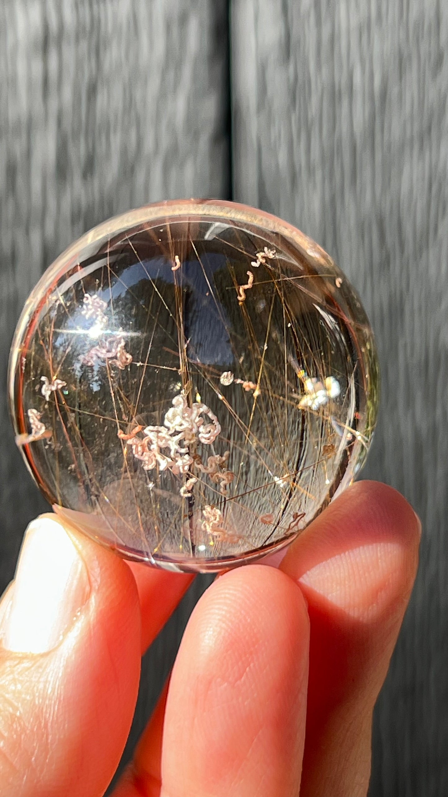 Gold Rutile Quartz Sphere with Unique Inclusions