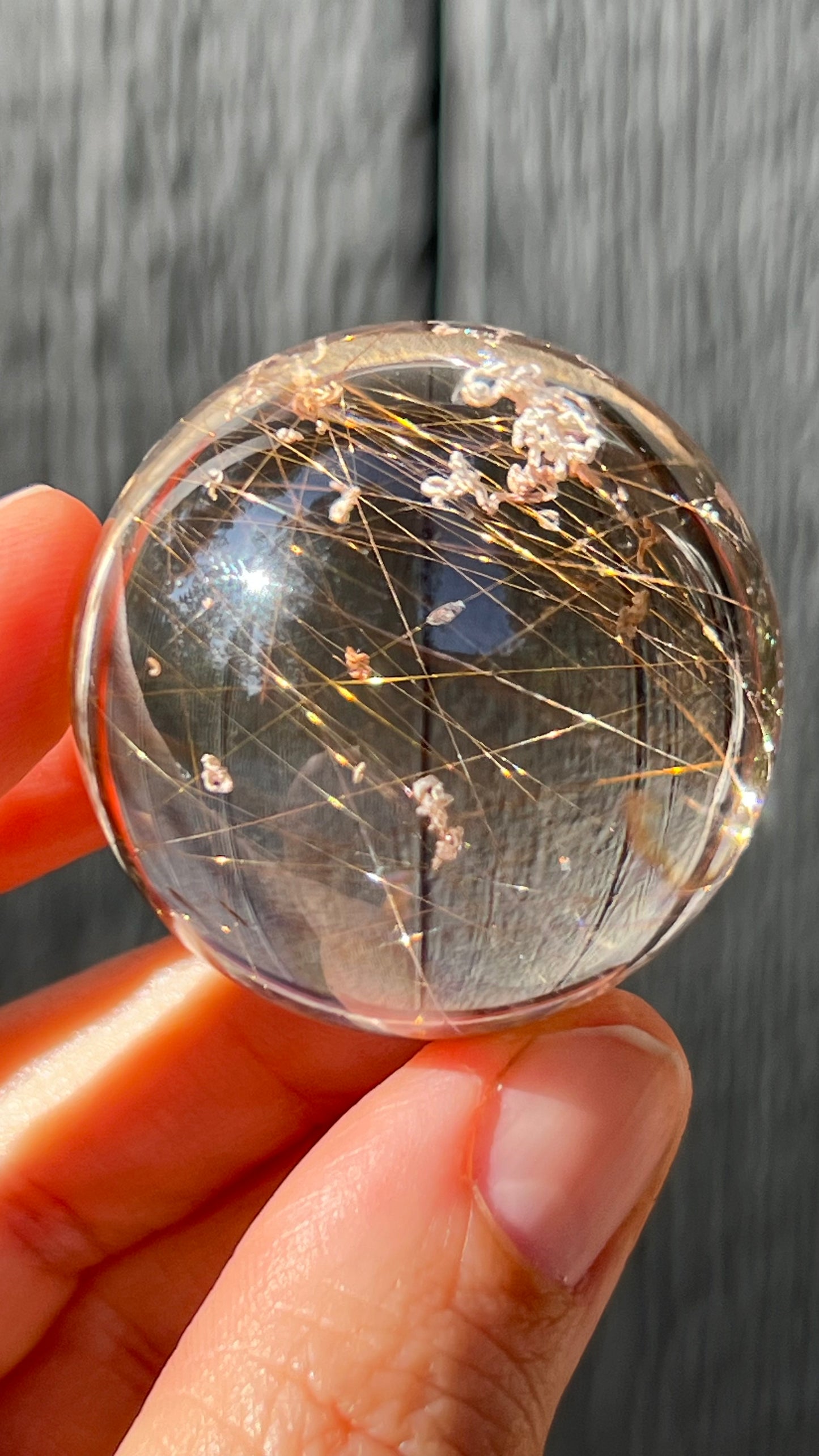 Gold Rutile Quartz Sphere with Unique Inclusions