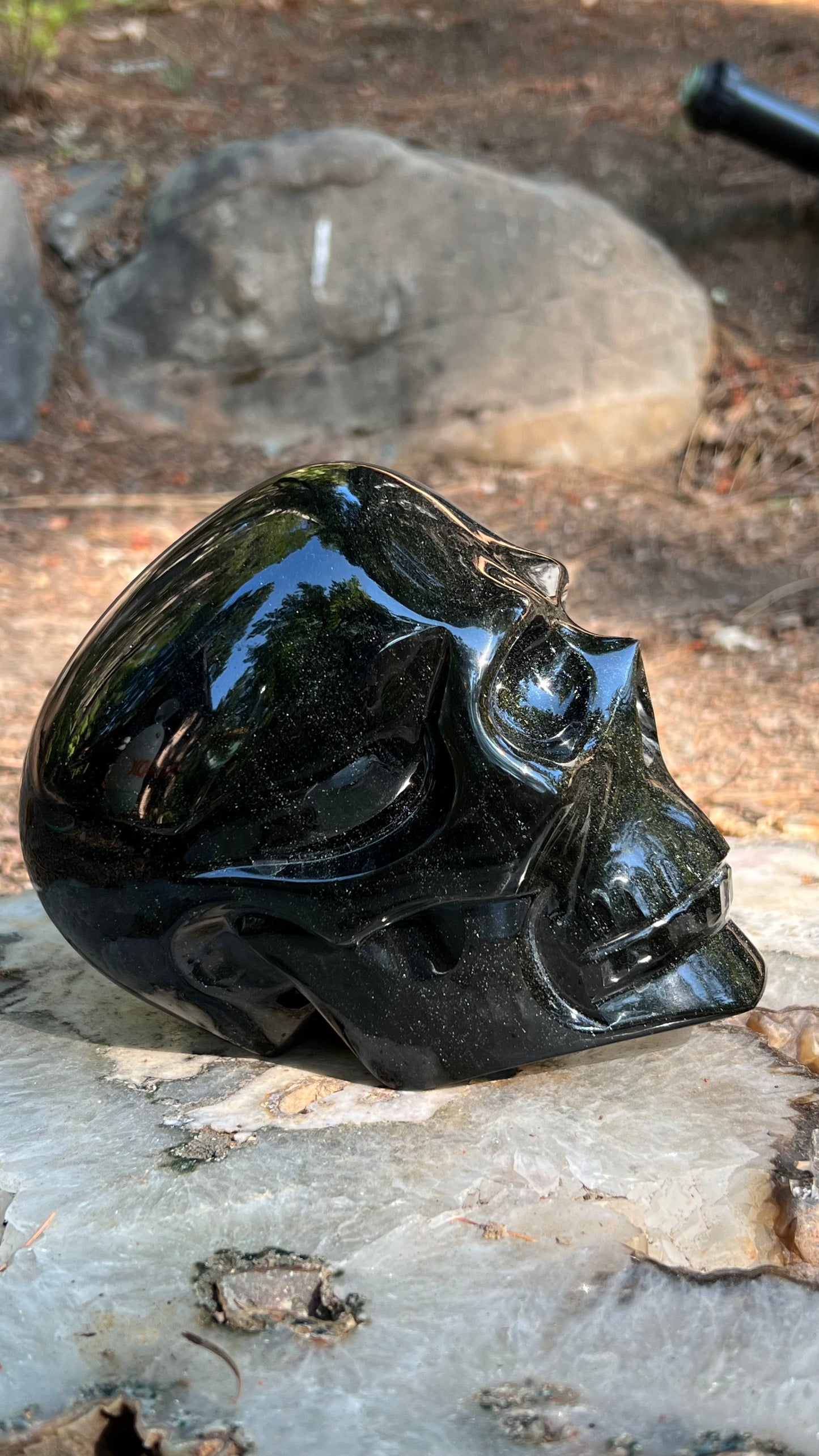 Gold Sheen Black Obsidian Skull