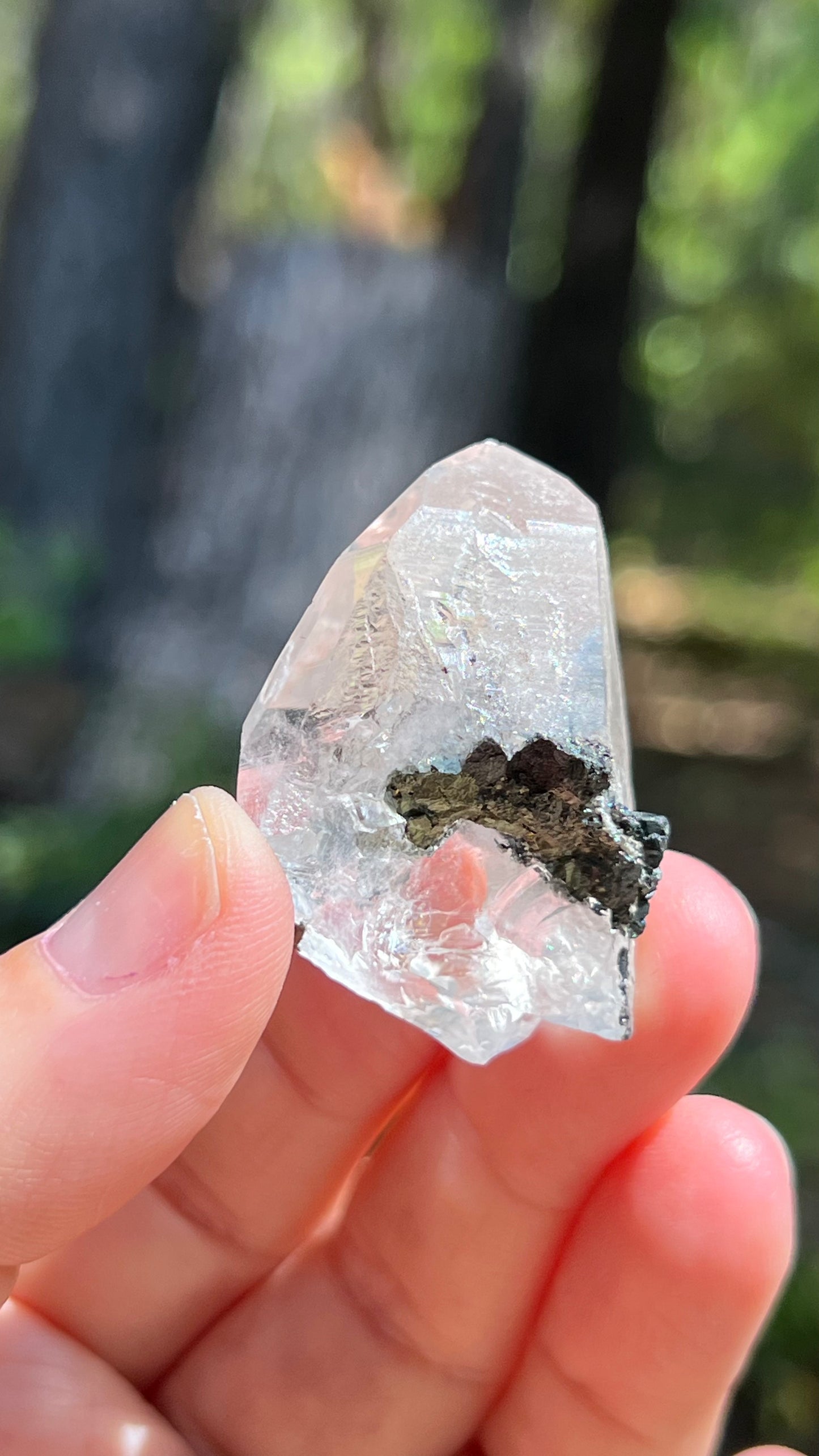 Quartz Point with Pyrite, Hematite and Rainbows