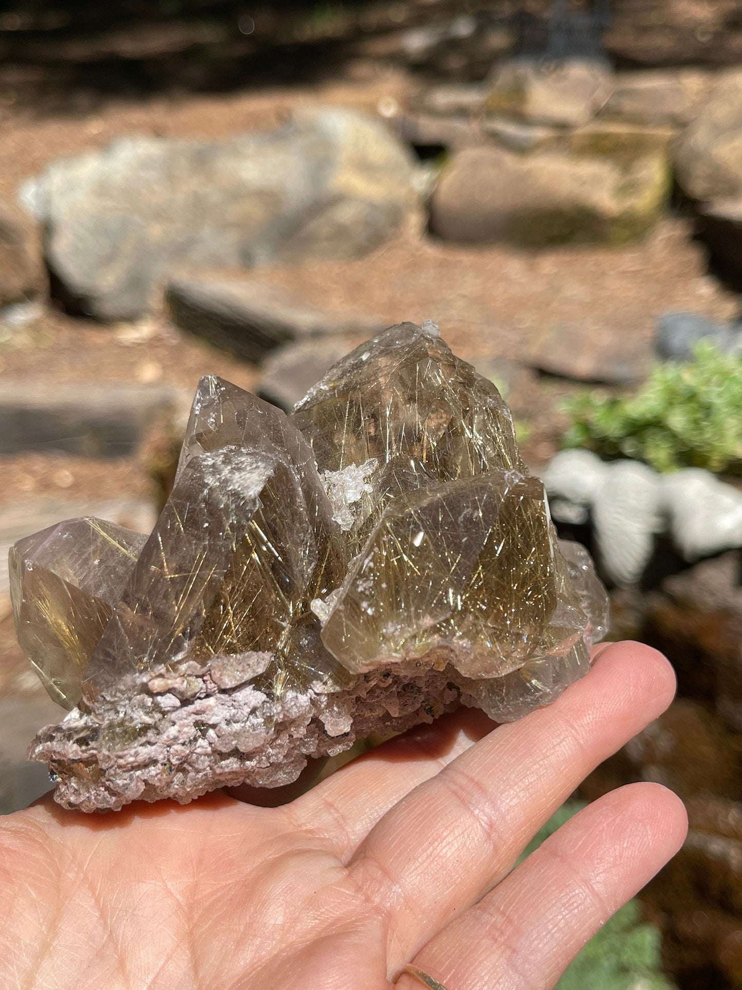 Gold Rutilated Quartz Cluster, High Quality Quartz, Rutilated Smoky Quartz, Venus Golden Hair Rutile, Q3-0522
