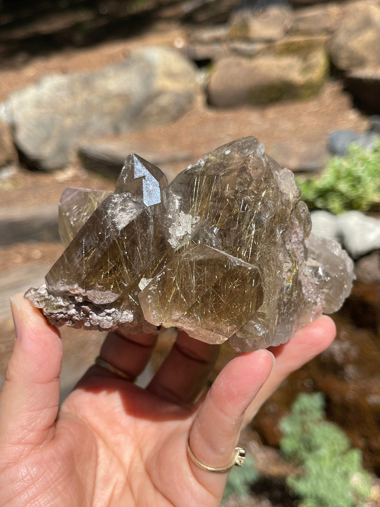 Gold Rutilated Quartz Cluster, High Quality Quartz, Rutilated Smoky Quartz, Venus Golden Hair Rutile, Q3-0522